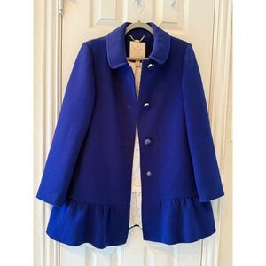 Kate Spade New York Royal Blue Ruffle Hem Wool Blend Coat Jacket Women's S‎